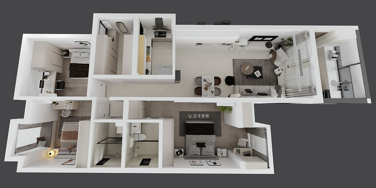 蒋琛｜尚东花园39-210-140㎡-现代简约风格｜4室2厅2卫｜新房装修｜定制家｜全包17万｜00_04鸟瞰图